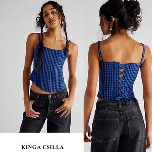 KINGA CSILLA Ikki Check Corset Top - Cobalt sz S